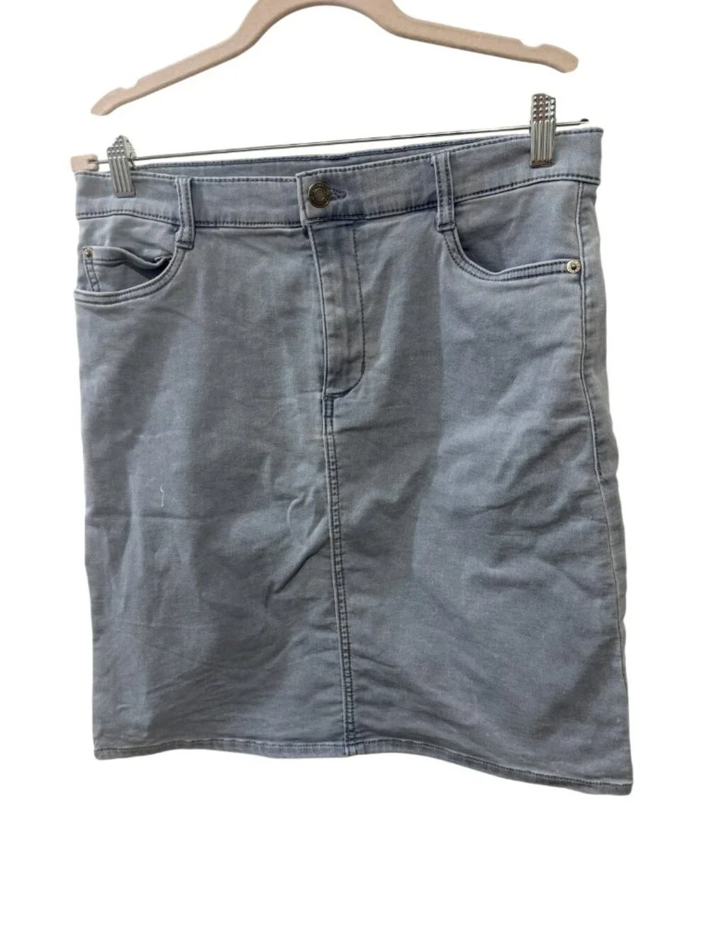 32 COOL Size 10 Gray Denim Mini Skirt Straight Pencil Casual